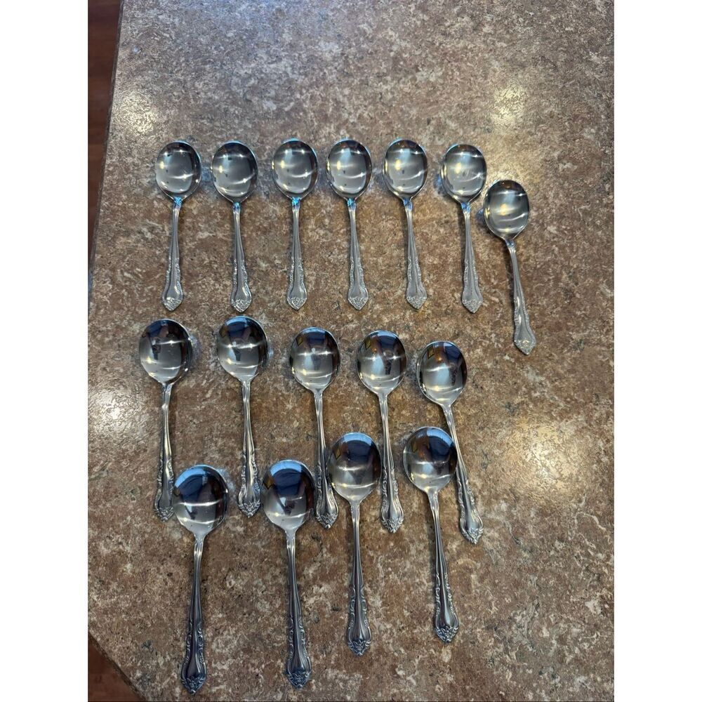 Walco soup spoon bundle of 16 Gumbo stainless steel floral